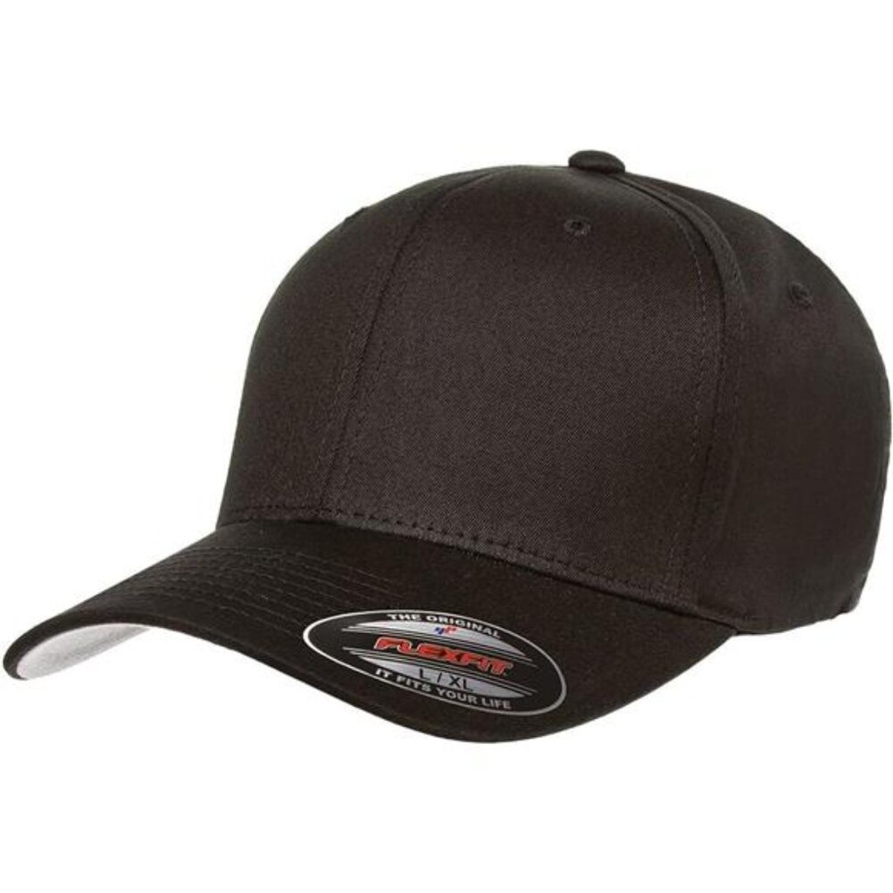 mens fitted baseball cap black cotton twill flexfit hat small medium unisex